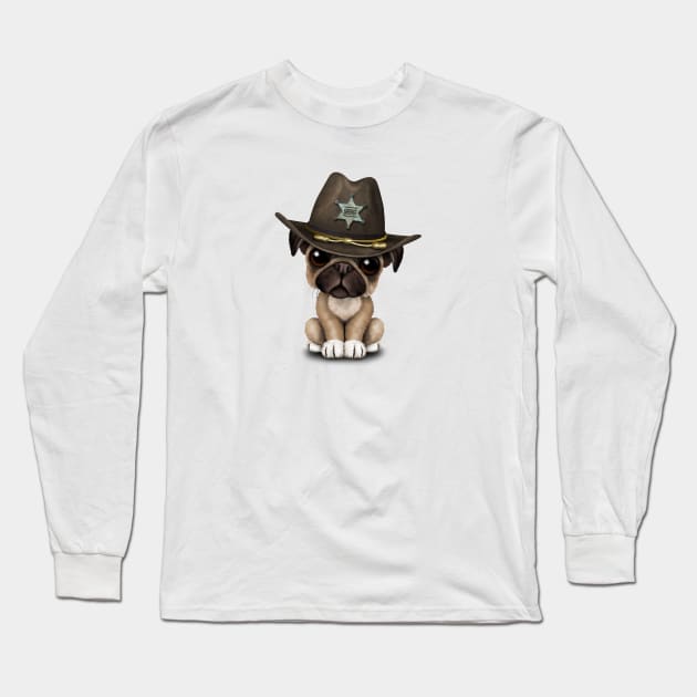 Cute Pug Puppy Dog Sheriff Long Sleeve T-Shirt by jeffbartels